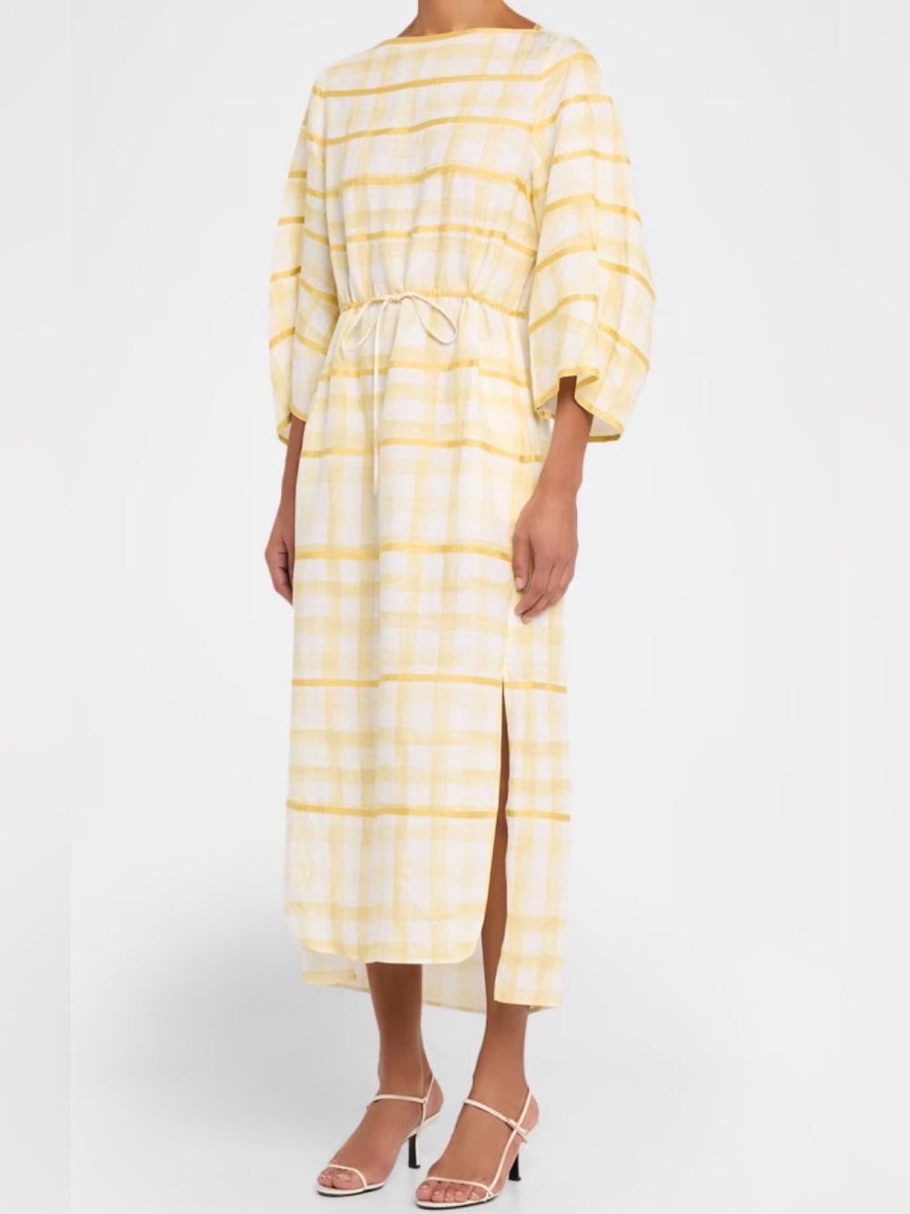 Rosie Assoulin Ribbon Embellished plaid yellow caftan retails for 850 szM